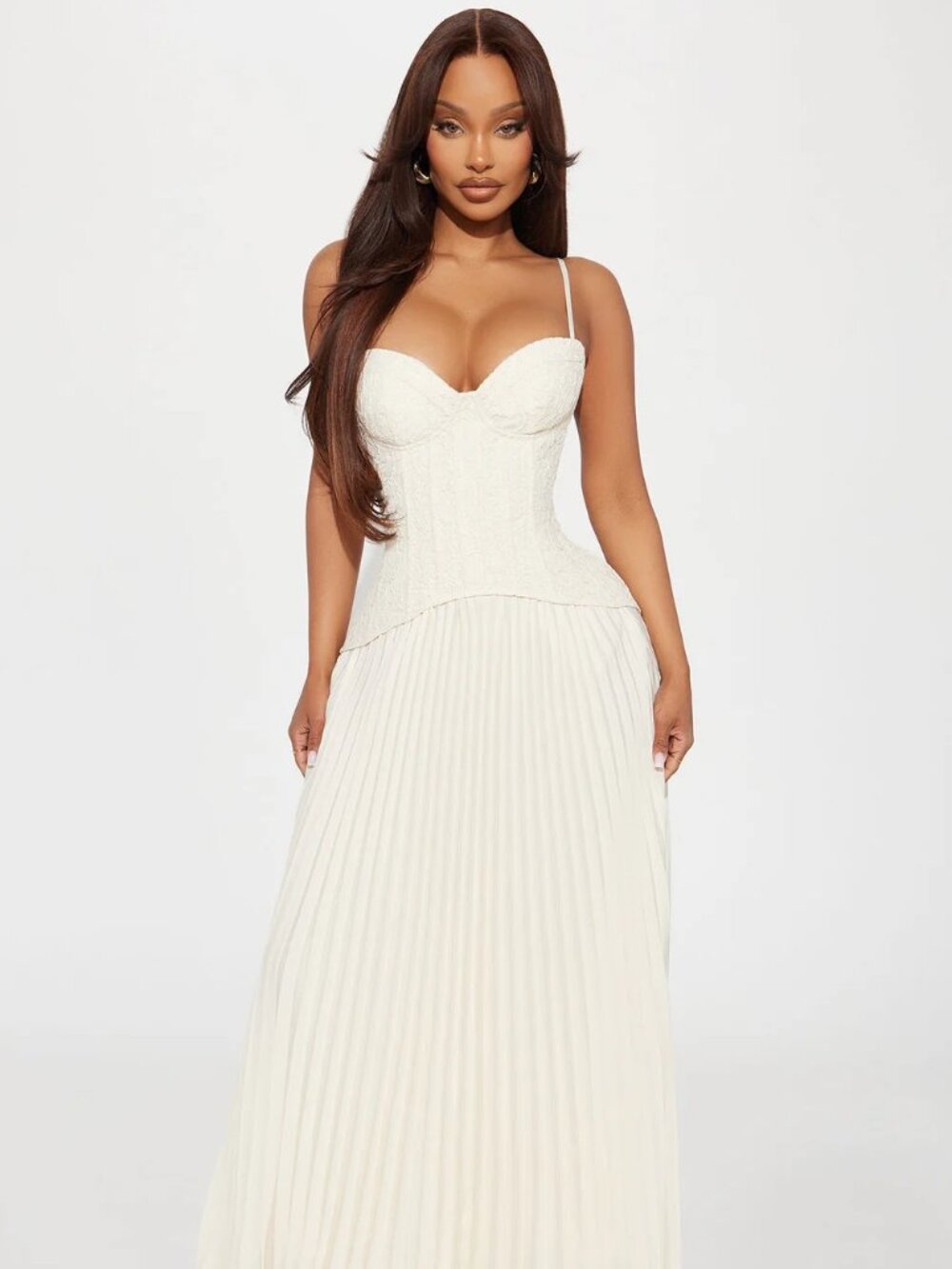 NWT Fashion Nova - Daniella Lace Corset Pleated Maxi Dress - Medium